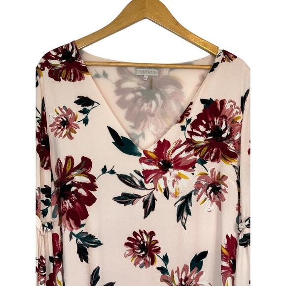 1.State Women's Boho Printed Ruffled Bell Sleeve Pullover Mini Dress Sz XL Pink - Picture 4 of 4